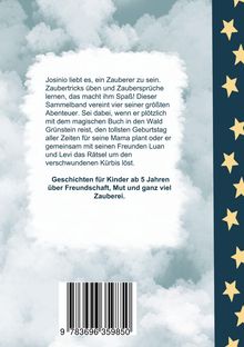 Ein Text beschreibt Abenteuer eines Zauberers namens Josinio. Rechts gelb auf blauem Hintergrund: Sterne. Darunter ein Barcode.