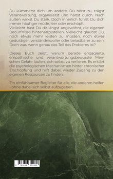 Text über Erschöpfung durch Verantwortung. Hintersatz grün, unten Barcode.