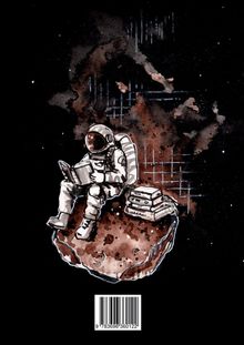 Ein Astronaut sitzt auf einem Felsen im Weltraum und liest ein Buch, daneben liegen weitere Bücher.