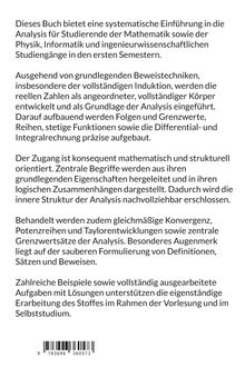 Ein Buchtext über systematische Einführung in die Analysis für Mathematikstudierende sowie Physik und Ingenieurwissenschaften.