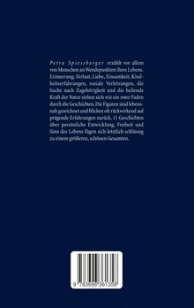 Text von Petra Spiessberger über Wendepunkte im Leben. Unten ist ein Barcode. Hintergrund in Dunkelblau.
