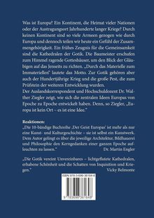 Ein Text über Europas Geschichte und Bedeutung, Gotik und deren Einfluss. Zitate hervorheben Meinungen zur Buchreihe "Der Geist Europas". ISBN am unteren Rand.