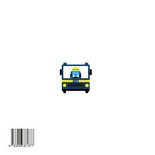 Text "THW" auf einem blauen Lastwagen mit einem Pinguin in gelbem Helm. Darunter ein Barcode.