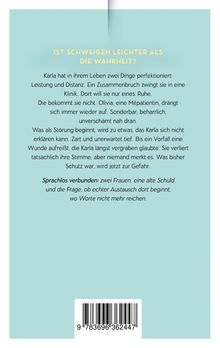 Text: „Ist Schweigen leichter als die Wahrheit?“ Ein Rückentext zu einer Geschichte über Karla und Olivia in einer Klinik.