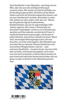 Ein Text über Nordlichter in der Oberpfalz, gefolgt von einem Wappen auf einer blau-weißen bayerischen Flagge.