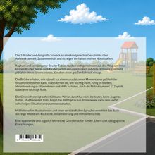 Eine kindgerechte Geschichte über Aufmerksamkeit, Zusammenhalt und Verhalten in Notsituationen wird beschrieben. Im Hintergrund ein Spielplatz mit Rutsche und Bank.