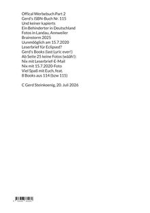 Liste von Buch- und Texttiteln wie "Offical Werbebuch Part 2" und "Brainstorm 2025". Datum: 20. Juli 2026.