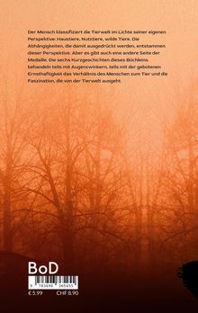 Ein Text beschreibt, wie Menschen Tiere klassifizieren. Unten ein Barcode mit Preisen. Hintergrund zeigt schemenhafte Bäume.