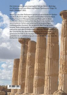 Text: Untersuchung zu Asyl im Alten Testament, Kontext in Ägypten, Griechenland, Rom. Bild: Antike Säulen unter blauem Himmel.