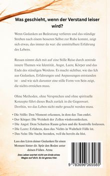 Was geschieht, wenn der Verstand leiser wird? Themen wie Stille, Körper, Angst, Leere, Sein. Oben links Ast-Illustration. Barcode.