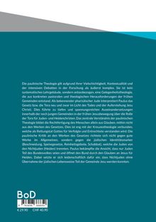 Text zur paulinischen Theologie, Komplexität und Debatten. Preisangabe: €29.90, CHF 40.90. Oben ein abstraktes Design.