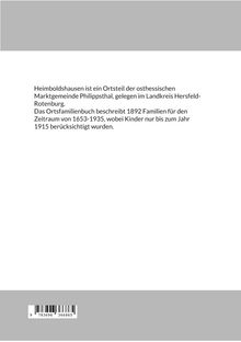 Text über Heimbloldshausen als Ortsteil von Philippsthal, Daten des Ortsfamilienbuchs von 1653-1935; grauer Hintergrund.