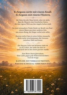 Ein einladendes Feld in weichem Licht. Oben steht ein nachdenklicher Text über Klaras Entdeckung alter Briefe.