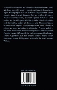 Text über kosmische Bedingungen und menschliches Verhalten. Unten: ISBN 978-3-6963-6736-7 und Preise in Euro.