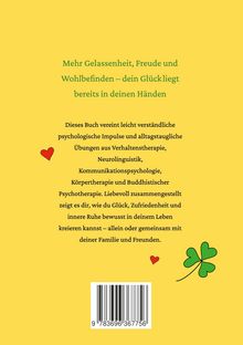 Text: Mehr Gelassenheit, Freude und Wohlbefinden – dein Glück liegt bereits in deinen Händen.

Illustration: Gelber Hintergrund, Kleeblatt, Herz.