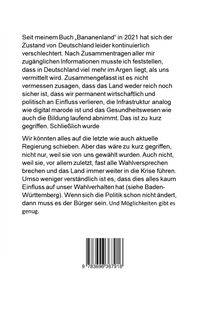 Ein Text spricht über den Zustand Deutschlands seit 2021, mit Kritik an Politik und der Verantwortung der Bürger. Darunter ein Barcode.