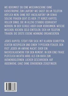 Auf graublauem Hintergrund in Weiß: Tipps für den Alltag, z.B. Waschen, Kochen, Organisieren mit klaren Schritten und Beispielen.