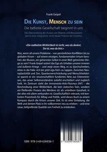 Buchtitel: "Die Kunst, Mensch zu sein". Beschreibung von Illusionen und einer integrativen Theorie der Existenz. Autorenname: Frank Geipel. ISBN: 978-3-69-636936-1. Hintergrund dunkelblau mit Sternen.