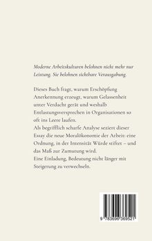 Moderne Arbeitskulturen belohnen sichtbare Verausgabung, nicht nur Leistung. Barcode unten rechts. Beige Hintergrund.