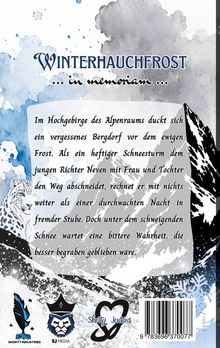 "WINTERHAUCHFROST ... in memoriam ...
Im Hochgebirge des Alpenraums duckt sich ein..."

Bergillustration mit Schneeleopard und drei Logos unten.