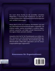 Das Bild zeigt eine Buchrückseite. Titel: "Awareness für Organisationen". Preis: "49,99 EUR (D)". Zustimmung von "iXactly".