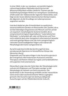 Ein Text beschreibt Aurachirurgie als berührungsfreies Operieren und betont den Einfluss des Geistes über die Morphologie.