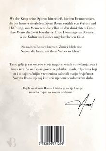 Text beschreibt Kriegserinnerungen in Bosnien, Verlust und Hoffnung. Zitate und Widmung an ungebrochenen Geist. Signatur Amel.