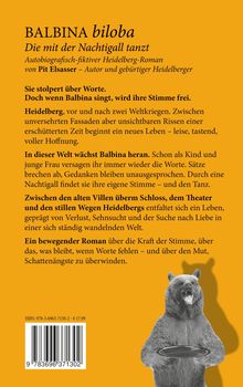 „BALBINA biloba: Die mit der Nachtigall tanzt“ steht oben. Gelb-orange Hintergrundfarbe, Illustration eines Bären.