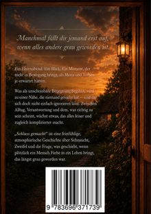 Text: "Manchmal fällt dir jemand erst auf, wenn alles andere grau geworden ist." Szene mit Sonnenuntergang und Lampe.