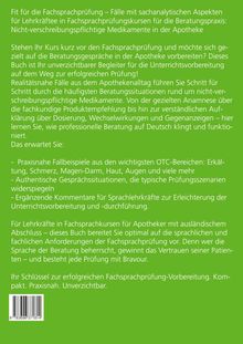 Ein grüner Hintergrund mit weißem Text, der Informationen zu einem Buch über Fachsprachprüfungen in Apotheken bietet.