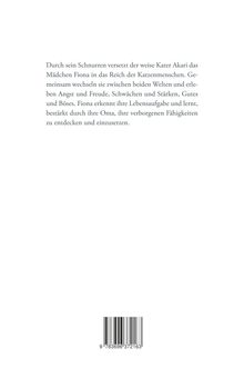 Ein Text beschreibt, wie der Kater Akari das Mädchen Fiona ins Reich der Katzenmenschen versetzt. Darunter ein Barcode.