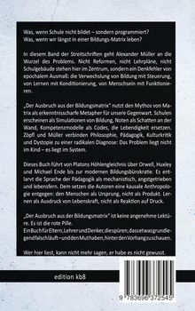 Texte: Fragen über Bildungssystem und Problemanalyse. Logos: "edition kb8". Hintergrund: schwarz-weiß Textblock.