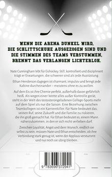 Text über Eishockey, Leidenschaft und Beziehungen, mit zwei gekreuzten Hockeyschlägern und einem Barcode unten.
