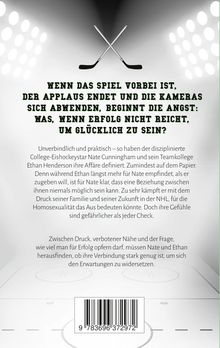 "Wenn das Spiel vorbei ist, der Applaus endet und die Kameras sich abwenden, beginnt die Angst: Was, wenn Erfolg nicht reicht, um glücklich zu sein?" Zwei gekreuzte Eishockeyschläger in der Mitte.