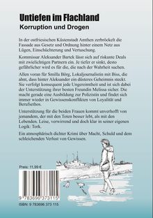 Eine Beschreibung eines Krimis über Korruption und Drogen in Amthen. Unten eine Illustration eines Mannes an einem Hafen.