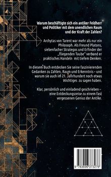Text über Archytas von Tarent und seine Rolle als Philosoph, Strategos und Erfinder. Links geometrisches Muster.