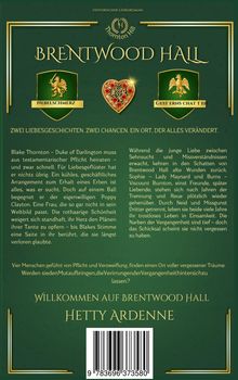 Es handelt sich um ein Buchcover mit dem Titel "Brentwood Hall". Zwei Wappen und ein Schmuckherz sind zentral dargestellt.