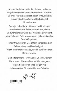 Text über einen Bonn-Krimi mit Humor und Hund Schmiss als Detektiv. Unten sind die gezeichneten Ohren eines Hundes.