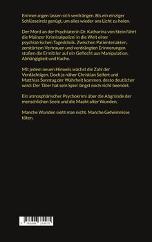 Der Text beschreibt einen Psychokrimi über verdrängte Erinnerungen, einen Mordfall, Ermittlungen und die Macht alter Wunden.