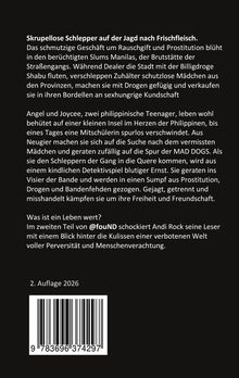 Ein Text beschreibt das schmutzige Geschäft mit Rauschgift und Prostitution in Manila. Darunter ein Strichcode.