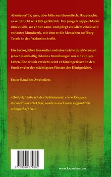 Text: Abenteuer? Ja, gern, aber bitte nur theoretisch. Erster Band des Zweiteilers. Webseite unten. Hintergrund rot-grün.
