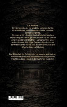 Ein Artefakt. Ein Geheimnis, das nie ans Licht kommen durfte. Eine Bibliothek, die die Geschichte neu schreibt. Es handelt sich um eine geheimnisvolle und atmosphärische Illustration mit einem Barcode unten.