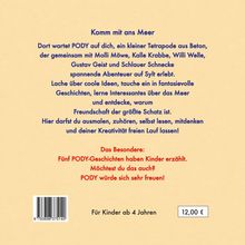 "Für Kinder ab 4 Jahren", Preis "12,00 €". Einladung zu Abenteuern mit PODY und Freunden am Meer. Kreativität fördern.