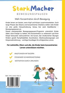 "StarkMacher BEWEGUNGSPAUSEN, Mehr Konzentration durch Bewegung." Zwei fröhliche Kinder spielen.