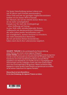 Roter Hintergrund mit weißem Text über eine lebensverändernde Reise nach Kanada und das Buch „GELEBTE TRÄUME“.