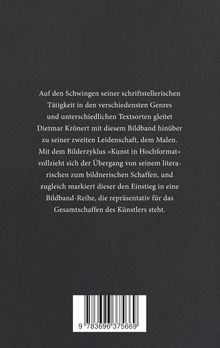 Text: Auf den Schwingen seiner schriftstellerischen Tätigkeit gleitet Dietmar Krönert mit diesem Bildband zum Malen. 

Dunkler Hintergrund mit weißer Schrift und einem Barcode unten.