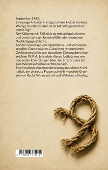 Text über den Kälberstrick-Fall von 1953, ein Kriminalfall. Unten ein Seil in Form einer Acht. Beige Hintergrund.