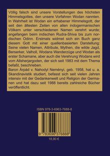 Textblock auf gelbem Hintergrund: Vorstellung des Himmelsgottes Wodan, Mythen, Autor Baron Árpád v. Nahodyl Neményi. ISBN unten.