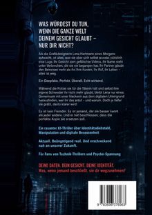 Text beschreibt einen Thriller über Identitätsdiebstahl. Kamera und nächtliche Straßen mit Regen und Lichtern.
