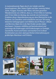 In zweiundzwanzig Tagen durch vier Länder und drei Sprachregionen. Verschiedene Wegweiser und Naturbilder darunter.